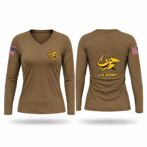 Womens Long Sleeve Vneck Shirt, Mobile Recruiting Company, Army, Teamtime, Team time, sublimation, custom sports apparel, team uniforms, spirit wear, spiritwear, sports uniforms, custom shirts, team store, custom team store, fundraiser sports, apparel fundraiser