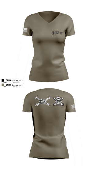 Womens Short Sleeve Vneck Shirt, Boar Battery 1-77 FAR, Army, Teamtime, Team time, sublimation, custom sports apparel, team uniforms, spirit wear, spiritwear, sports uniforms, custom shirts, team store, custom team store, fundraiser sports, apparel fundraiser