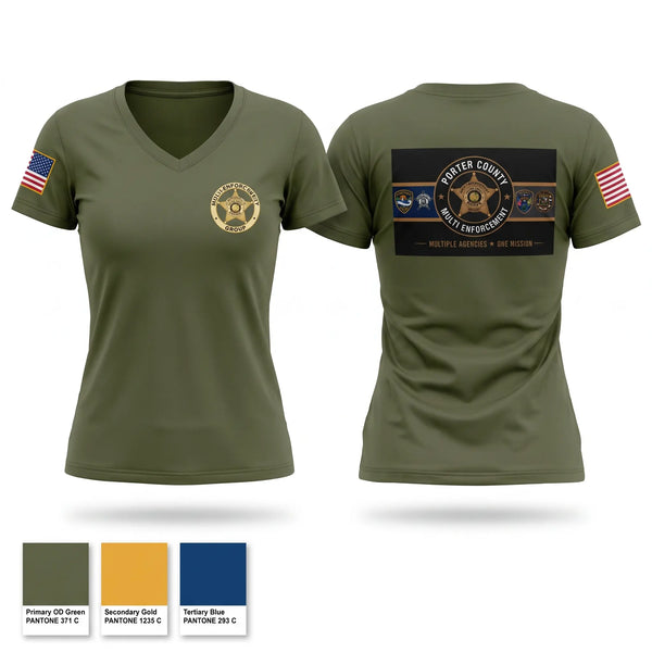 Womens Short Sleeve Vneck Shirt, Porter County Multi-Enforcement Group, Police, Teamtime, Team time, sublimation, custom sports apparel, team uniforms, spirit wear, spiritwear, sports uniforms, custom shirts, team store, custom team store, fundraiser sports, apparel fundraiser