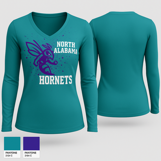 Womens Long Sleeve Vneck Shirt, North Alabama Hornets, , Teamtime, Team time, sublimation, custom sports apparel, team uniforms, spirit wear, spiritwear, sports uniforms, custom shirts, team store, custom team store, fundraiser sports, apparel fundraiser