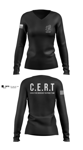 Womens Long Sleeve Vneck Shirt, CERT: Corrections Emergency Response Team, Police, Teamtime, Team time, sublimation, custom sports apparel, team uniforms, spirit wear, spiritwear, sports uniforms, custom shirts, team store, custom team store, fundraiser sports, apparel fundraiser