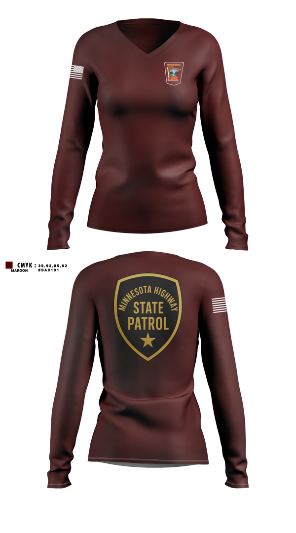 Womens Long Sleeve Vneck Shirt, Minnesota State Patrol, Police, Teamtime, Team time, sublimation, custom sports apparel, team uniforms, spirit wear, spiritwear, sports uniforms, custom shirts, team store, custom team store, fundraiser sports, apparel fundraiser