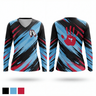 Womens Long Sleeve Vneck Shirt, Owyhee Braves, Wrestling, Teamtime, Team time, sublimation, custom sports apparel, team uniforms, spirit wear, spiritwear, sports uniforms, custom shirts, team store, custom team store, fundraiser sports, apparel fundraiser