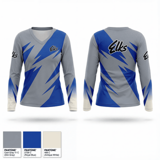 Womens Long Sleeve Vneck Shirt, Vermont Elks Association, , Teamtime, Team time, sublimation, custom sports apparel, team uniforms, spirit wear, spiritwear, sports uniforms, custom shirts, team store, custom team store, fundraiser sports, apparel fundraiser