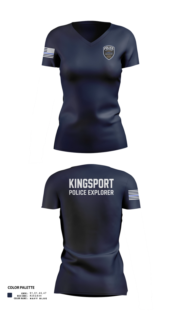 Womens Short Sleeve Vneck Shirt, Kingsport Police Explorer Post, Police, Teamtime, Team time, sublimation, custom sports apparel, team uniforms, spirit wear, spiritwear, sports uniforms, custom shirts, team store, custom team store, fundraiser sports, apparel fundraiser