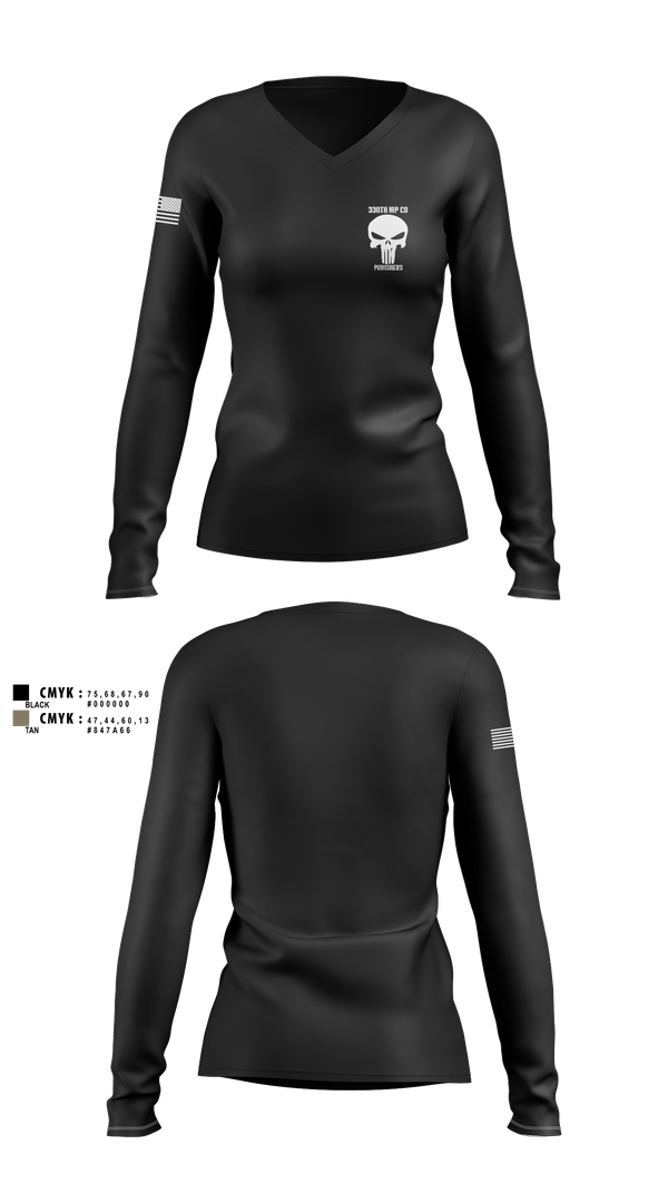 Womens Long Sleeve Vneck Shirt, 330th MP Co, National Guard, Teamtime, Team time, sublimation, custom sports apparel, team uniforms, spirit wear, spiritwear, sports uniforms, custom shirts, team store, custom team store, fundraiser sports, apparel fundraiser