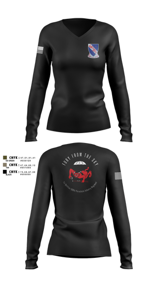 Womens Long Sleeve Vneck Shirt, CCo, 1-508PIR (OG), Army, Teamtime, Team time, sublimation, custom sports apparel, team uniforms, spirit wear, spiritwear, sports uniforms, custom shirts, team store, custom team store, fundraiser sports, apparel fundraiser