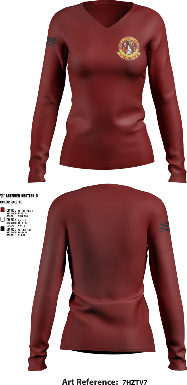 Womens Long Sleeve Vneck Shirt, Walking Dead, , Teamtime, Team time, sublimation, custom sports apparel, team uniforms, spirit wear, spiritwear, sports uniforms, custom shirts, team store, custom team store, fundraiser sports, apparel fundraiser