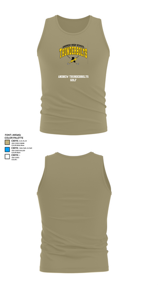 Tank Top, Andrew Thunderbolts Golf, Golf, Teamtime, Team time, sublimation, custom sports apparel, team uniforms, spirit wear, spiritwear, sports uniforms, custom shirts, team store, custom team store, fundraiser sports, apparel fundraiser