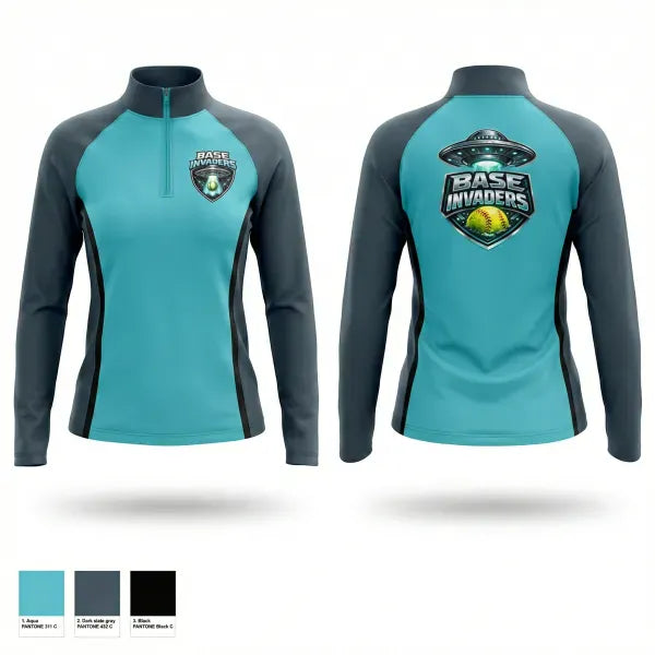 Quarter Zip Jacket, Base Invaders, Softball, Teamtime, Team time, sublimation, custom sports apparel, team uniforms, spirit wear, spiritwear, sports uniforms, custom shirts, team store, custom team store, fundraiser sports, apparel fundraiser