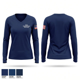 Womens Long Sleeve Vneck Shirt, Sector Long Island Sound Enforcement, Coast Guard, Teamtime, Team time, sublimation, custom sports apparel, team uniforms, spirit wear, spiritwear, sports uniforms, custom shirts, team store, custom team store, fundraiser sports, apparel fundraiser