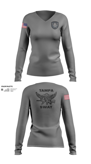Womens Long Sleeve Vneck Shirt, Tampa SWAT, Police, Teamtime, Team time, sublimation, custom sports apparel, team uniforms, spirit wear, spiritwear, sports uniforms, custom shirts, team store, custom team store, fundraiser sports, apparel fundraiser