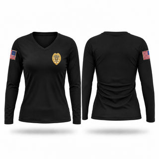 Womens Long Sleeve Vneck Shirt, JBLM Police Department, Police, Teamtime, Team time, sublimation, custom sports apparel, team uniforms, spirit wear, spiritwear, sports uniforms, custom shirts, team store, custom team store, fundraiser sports, apparel fundraiser