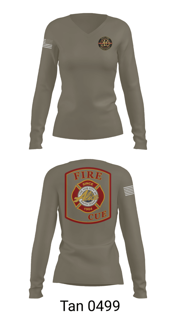 Womens Long Sleeve Vneck Shirt, Alice Fire Rescue, Fire Department, Teamtime, Team time, sublimation, custom sports apparel, team uniforms, spirit wear, spiritwear, sports uniforms, custom shirts, team store, custom team store, fundraiser sports, apparel fundraiser