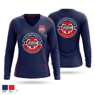 Womens Long Sleeve Vneck Shirt, Mudcats, Baseball, Teamtime, Team time, sublimation, custom sports apparel, team uniforms, spirit wear, spiritwear, sports uniforms, custom shirts, team store, custom team store, fundraiser sports, apparel fundraiser