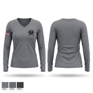 Womens Long Sleeve Vneck Shirt, I-FSC, Army, Teamtime, Team time, sublimation, custom sports apparel, team uniforms, spirit wear, spiritwear, sports uniforms, custom shirts, team store, custom team store, fundraiser sports, apparel fundraiser