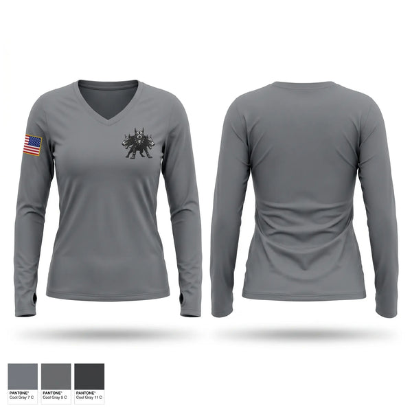 Womens Long Sleeve Vneck Shirt, I-FSC, Army, Teamtime, Team time, sublimation, custom sports apparel, team uniforms, spirit wear, spiritwear, sports uniforms, custom shirts, team store, custom team store, fundraiser sports, apparel fundraiser