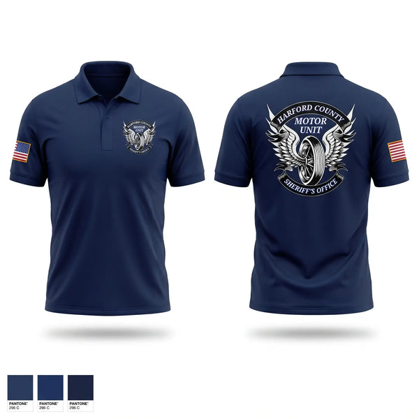 Short Sleeve Performance Polo, Harford County Sheriff's Office Motor Unit, Police, Teamtime, Team time, sublimation, custom sports apparel, team uniforms, spirit wear, spiritwear, sports uniforms, custom shirts, team store, custom team store, fundraiser sports, apparel fundraiser