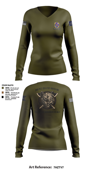 Womens Long Sleeve Vneck Shirt, Co A, 1st-160th INF, 79th IBCT, , Teamtime, Team time, sublimation, custom sports apparel, team uniforms, spirit wear, spiritwear, sports uniforms, custom shirts, team store, custom team store, fundraiser sports, apparel fundraiser