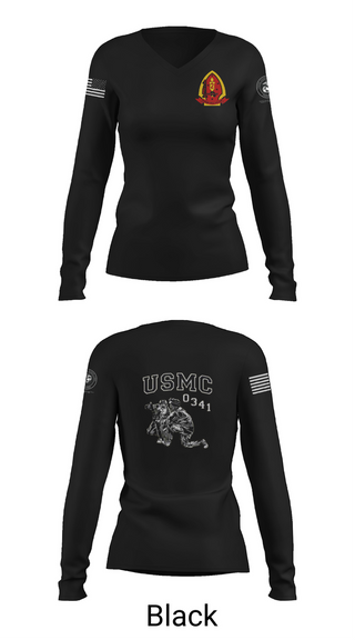 Womens Long Sleeve Vneck Shirt, 1st Bn 2mar 2nd MarDiv, , Teamtime, Team time, sublimation, custom sports apparel, team uniforms, spirit wear, spiritwear, sports uniforms, custom shirts, team store, custom team store, fundraiser sports, apparel fundraiser