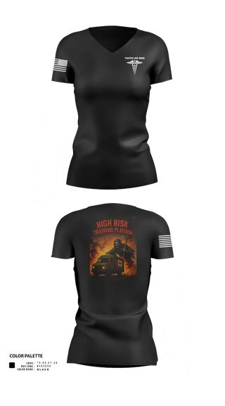 Womens Short Sleeve Vneck Shirt, 194th AR BDE HRT Medics, Army, Teamtime, Team time, sublimation, custom sports apparel, team uniforms, spirit wear, spiritwear, sports uniforms, custom shirts, team store, custom team store, fundraiser sports, apparel fundraiser