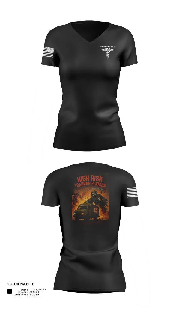 Womens Short Sleeve Vneck Shirt, 194th AR BDE HRT Medics, Army, Teamtime, Team time, sublimation, custom sports apparel, team uniforms, spirit wear, spiritwear, sports uniforms, custom shirts, team store, custom team store, fundraiser sports, apparel fundraiser
