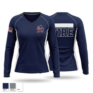 Womens Long Sleeve Vneck Shirt, Amelia County Fire and Ems, Fire Department, Teamtime, Team time, sublimation, custom sports apparel, team uniforms, spirit wear, spiritwear, sports uniforms, custom shirts, team store, custom team store, fundraiser sports, apparel fundraiser