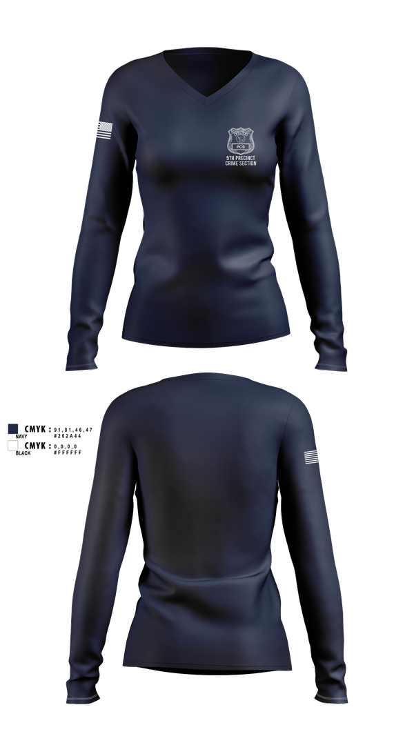 Womens Long Sleeve Vneck Shirt, 5th PCT Crime Section, , Teamtime, Team time, sublimation, custom sports apparel, team uniforms, spirit wear, spiritwear, sports uniforms, custom shirts, team store, custom team store, fundraiser sports, apparel fundraiser