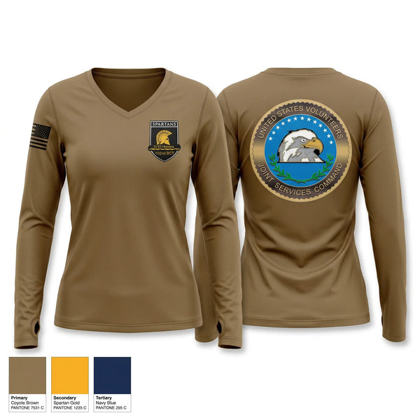 Womens Long Sleeve Vneck Shirt, 102nd BCT, National Guard, Teamtime, Team time, sublimation, custom sports apparel, team uniforms, spirit wear, spiritwear, sports uniforms, custom shirts, team store, custom team store, fundraiser sports, apparel fundraiser