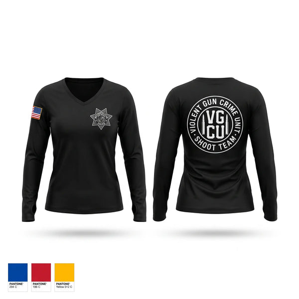 Womens Long Sleeve Vneck Shirt, Violent Gun Crime Unit, Police, Teamtime, Team time, sublimation, custom sports apparel, team uniforms, spirit wear, spiritwear, sports uniforms, custom shirts, team store, custom team store, fundraiser sports, apparel fundraiser