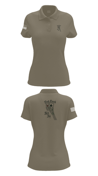 Womens Short Sleeve Performance Polo, 4th plt bad luck, Army, Teamtime, Team time, sublimation, custom sports apparel, team uniforms, spirit wear, spiritwear, sports uniforms, custom shirts, team store, custom team store, fundraiser sports, apparel fundraiser