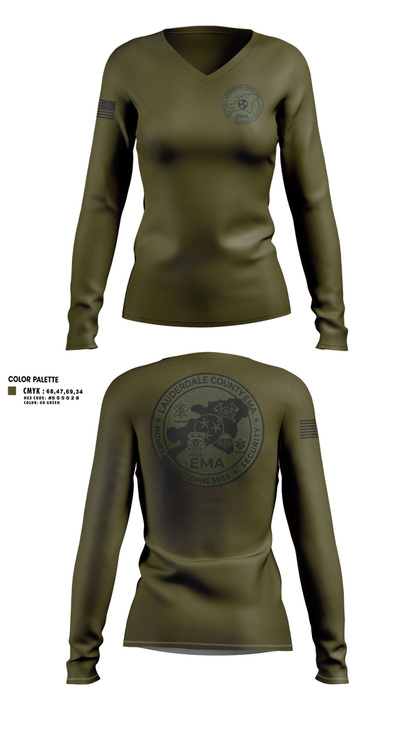 Womens Long Sleeve Vneck Shirt, Lauderdale County Emergency Management Homeland Securtiy, Fire Department, Teamtime, Team time, sublimation, custom sports apparel, team uniforms, spirit wear, spiritwear, sports uniforms, custom shirts, team store, custom team store, fundraiser sports, apparel fundraiser
