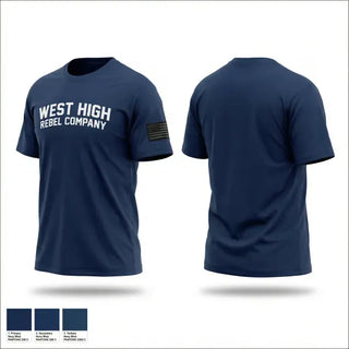 Old School Cotton Feel Shirt, West High Rebel Company, Navy, Teamtime, Team time, sublimation, custom sports apparel, team uniforms, spirit wear, spiritwear, sports uniforms, custom shirts, team store, custom team store, fundraiser sports, apparel fundraiser