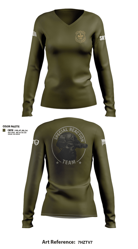 Womens Long Sleeve Vneck Shirt, MP GBI 49th 2nd Platoon, Army, Teamtime, Team time, sublimation, custom sports apparel, team uniforms, spirit wear, spiritwear, sports uniforms, custom shirts, team store, custom team store, fundraiser sports, apparel fundraiser