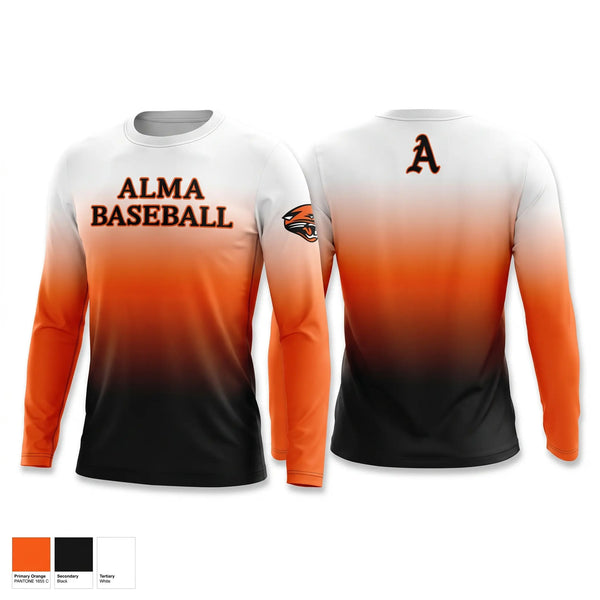 Long Sleeve Performance Shirt, Alma, Baseball, Teamtime, Team time, sublimation, custom sports apparel, team uniforms, spirit wear, spiritwear, sports uniforms, custom shirts, team store, custom team store, fundraiser sports, apparel fundraiser