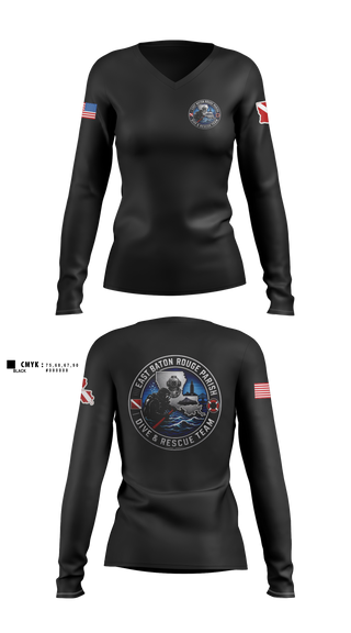 Womens Long Sleeve Vneck Shirt, East Baton Rouge Parish Dive & Rescue Team, Fire Department, Teamtime, Team time, sublimation, custom sports apparel, team uniforms, spirit wear, spiritwear, sports uniforms, custom shirts, team store, custom team store, fundraiser sports, apparel fundraiser