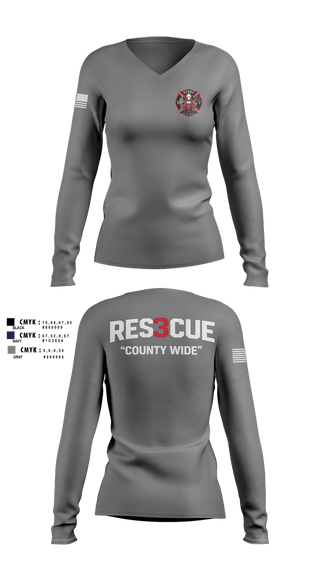 Womens Long Sleeve Vneck Shirt, North Towanda Fire Rescue, Fire Department, Teamtime, Team time, sublimation, custom sports apparel, team uniforms, spirit wear, spiritwear, sports uniforms, custom shirts, team store, custom team store, fundraiser sports, apparel fundraiser