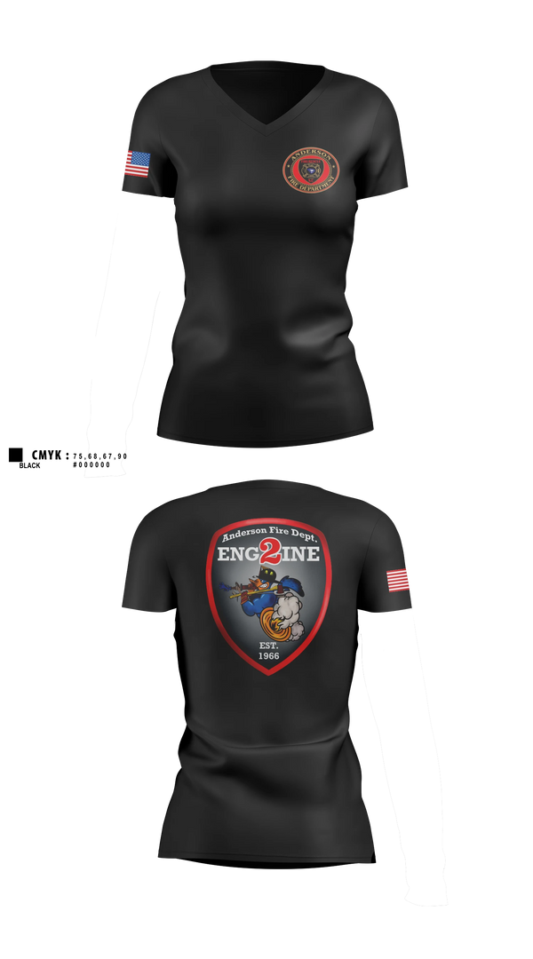 Womens Short Sleeve Vneck Shirt, Anderson City Fire, Fire Department, Teamtime, Team time, sublimation, custom sports apparel, team uniforms, spirit wear, spiritwear, sports uniforms, custom shirts, team store, custom team store, fundraiser sports, apparel fundraiser