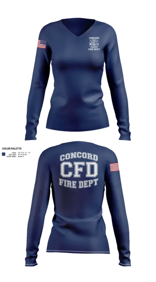 Womens Long Sleeve Vneck Shirt, Concord Fire Department, Fire Department, Teamtime, Team time, sublimation, custom sports apparel, team uniforms, spirit wear, spiritwear, sports uniforms, custom shirts, team store, custom team store, fundraiser sports, apparel fundraiser
