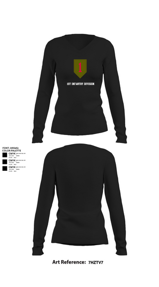 Womens Long Sleeve Vneck Shirt, 1st Infantry Division, Army, Teamtime, Team time, sublimation, custom sports apparel, team uniforms, spirit wear, spiritwear, sports uniforms, custom shirts, team store, custom team store, fundraiser sports, apparel fundraiser