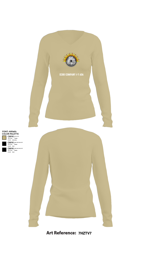 Womens Long Sleeve Vneck Shirt, Echo company 1-7 ADA, , Teamtime, Team time, sublimation, custom sports apparel, team uniforms, spirit wear, spiritwear, sports uniforms, custom shirts, team store, custom team store, fundraiser sports, apparel fundraiser