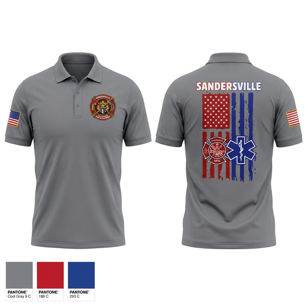 Short Sleeve Performance Polo, Sandersville fire and rescue, Fire Department, Teamtime, Team time, sublimation, custom sports apparel, team uniforms, spirit wear, spiritwear, sports uniforms, custom shirts, team store, custom team store, fundraiser sports, apparel fundraiser
