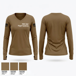 Womens Long Sleeve Vneck Shirt, PMO SSP Flight Systems, Navy, Teamtime, Team time, sublimation, custom sports apparel, team uniforms, spirit wear, spiritwear, sports uniforms, custom shirts, team store, custom team store, fundraiser sports, apparel fundraiser