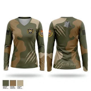 Womens Long Sleeve Vneck Shirt, Warrensville Hts JROTC, Army, Teamtime, Team time, sublimation, custom sports apparel, team uniforms, spirit wear, spiritwear, sports uniforms, custom shirts, team store, custom team store, fundraiser sports, apparel fundraiser