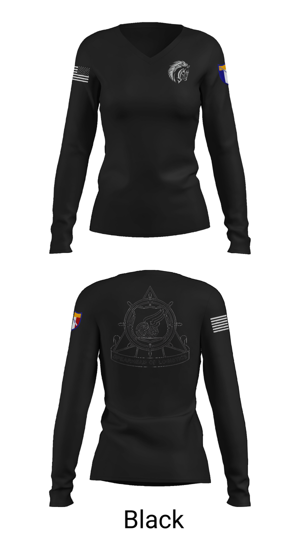Womens Long Sleeve Vneck Shirt, 2112th Transportation Company, , Teamtime, Team time, sublimation, custom sports apparel, team uniforms, spirit wear, spiritwear, sports uniforms, custom shirts, team store, custom team store, fundraiser sports, apparel fundraiser