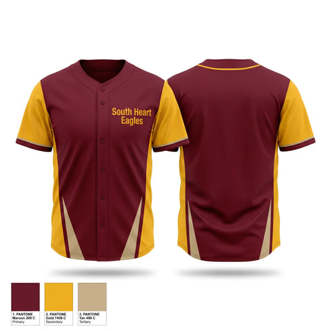 Full Button Baseball Jersey, South Heart Eagles, Baseball, Teamtime, Team time, sublimation, custom sports apparel, team uniforms, spirit wear, spiritwear, sports uniforms, custom shirts, team store, custom team store, fundraiser sports, apparel fundraiser