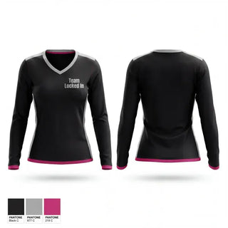 Womens Long Sleeve Vneck Shirt, Team Locked In, Women's Basketball, Teamtime, Team time, sublimation, custom sports apparel, team uniforms, spirit wear, spiritwear, sports uniforms, custom shirts, team store, custom team store, fundraiser sports, apparel fundraiser