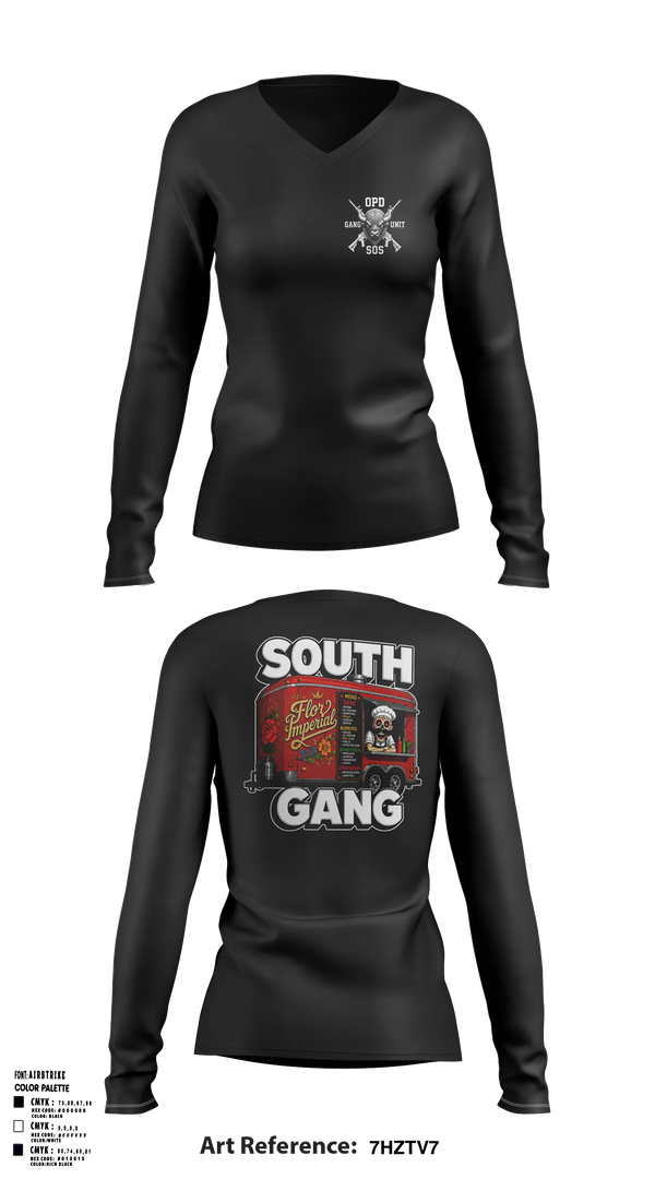 Womens Long Sleeve Vneck Shirt, South Gang Unit, Police, Teamtime, Team time, sublimation, custom sports apparel, team uniforms, spirit wear, spiritwear, sports uniforms, custom shirts, team store, custom team store, fundraiser sports, apparel fundraiser