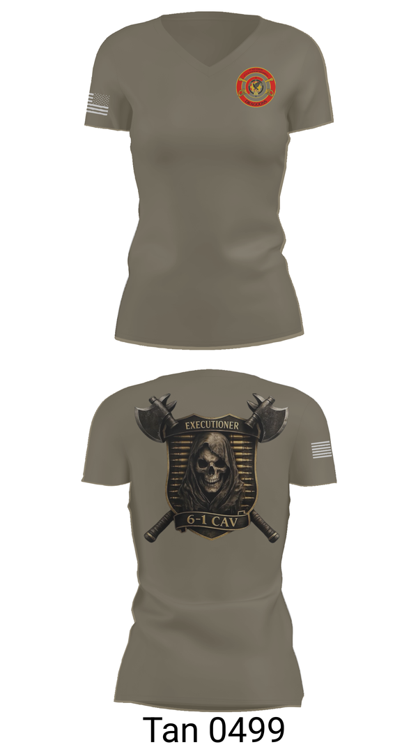 Womens Short Sleeve Vneck Shirt, E Trp, 6-1 CAV, Army, Teamtime, Team time, sublimation, custom sports apparel, team uniforms, spirit wear, spiritwear, sports uniforms, custom shirts, team store, custom team store, fundraiser sports, apparel fundraiser