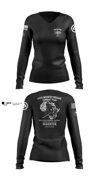 Womens Long Sleeve Vneck Shirt, 44th IBCT, Army, Teamtime, Team time, sublimation, custom sports apparel, team uniforms, spirit wear, spiritwear, sports uniforms, custom shirts, team store, custom team store, fundraiser sports, apparel fundraiser